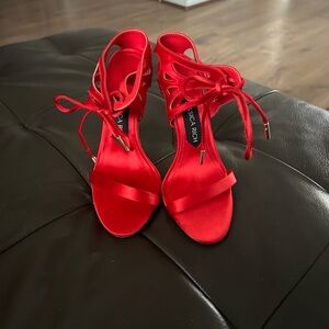 Jessica Rich Vibrant Red Lace-Up Heels